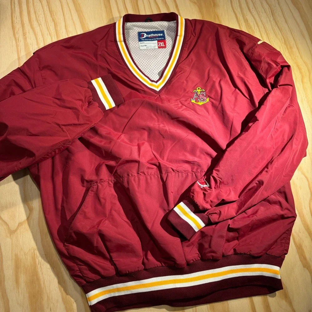 Boathouse Sports Men's V-Neck Windshirt Maroon Pullover Jacket Anchor 2XL